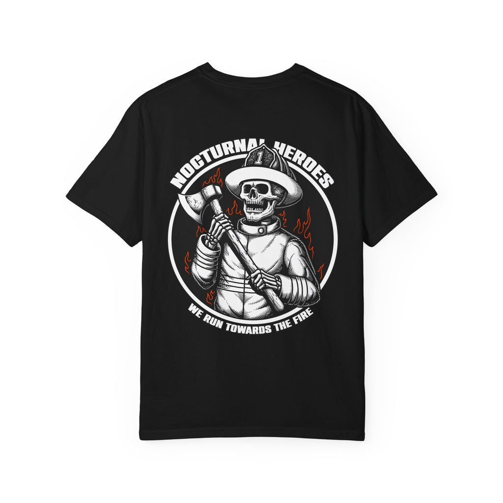 Nocturnal Heroes Firefighter Skull Graphic ("We Run Towards the Fire")