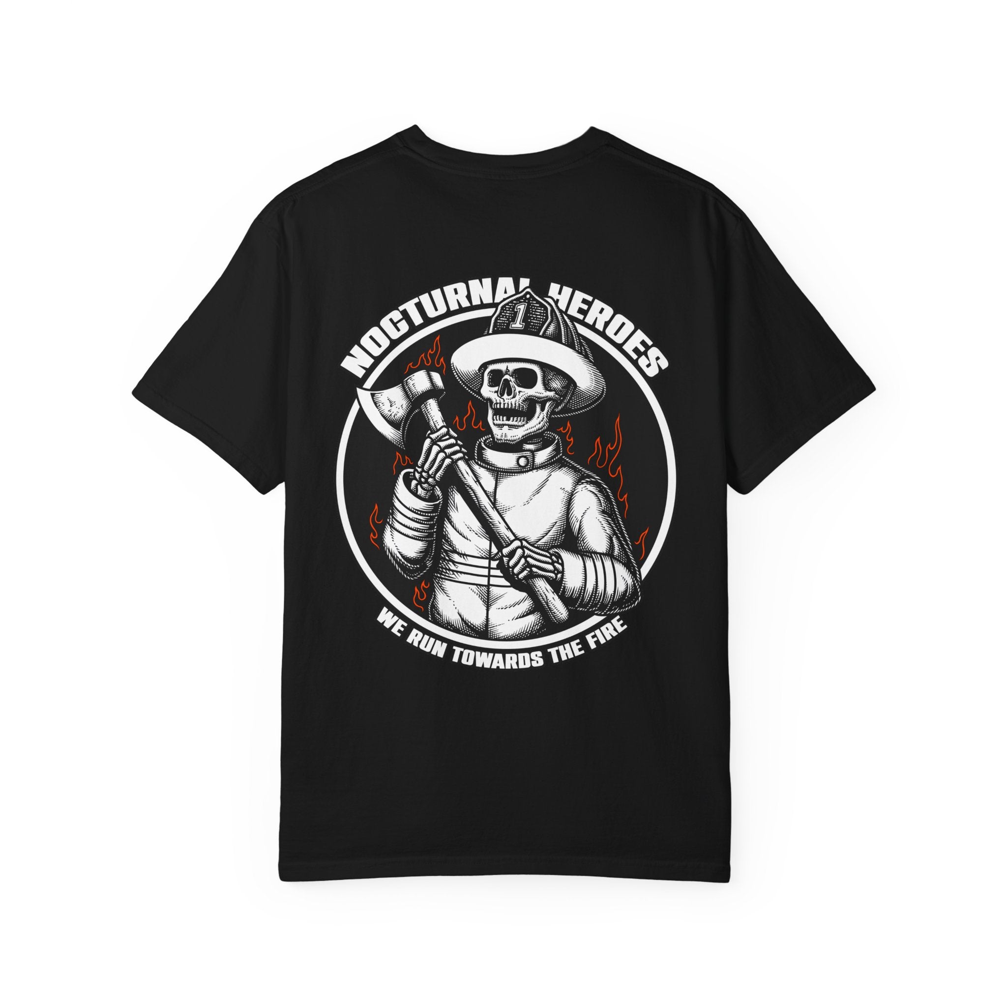 Nocturnal Heroes Firefighter Skull Graphic ("We Run Towards the Fire")