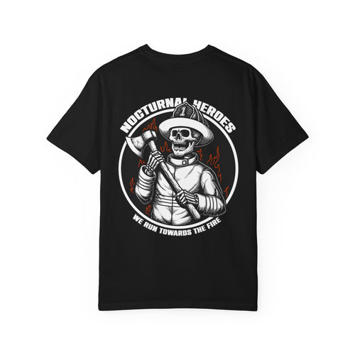 Nocturnal Heroes Firefighter Skull Graphic ("We Run Towards the Fire")